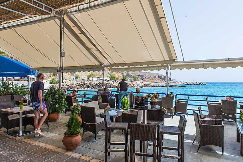 Outdoor café Hotel Alkyon, seaside, Chora Sfakion, Crete